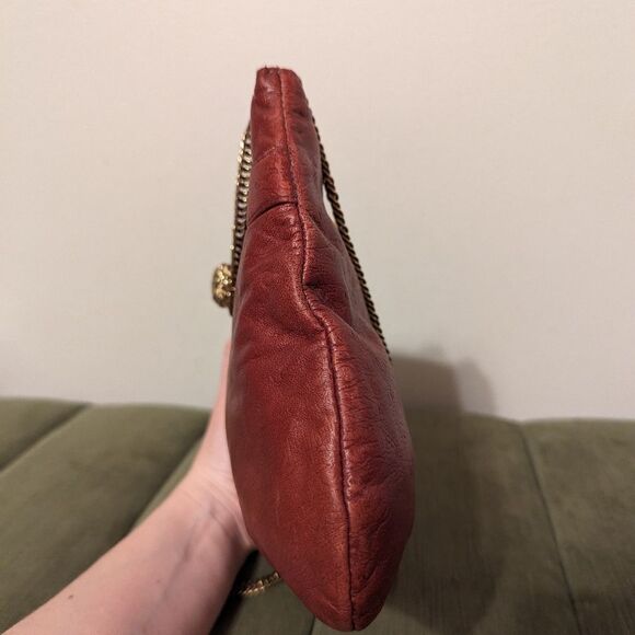 Vintage Ruth Saltz Shoulder Bag Retro 80s Burgundy Ostrich Leather Cougar Head - Picture 6 of 12